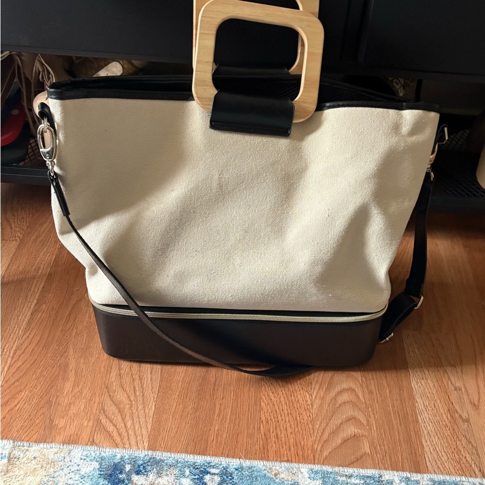 BEIS Cream and Black Resort Tote Bag
